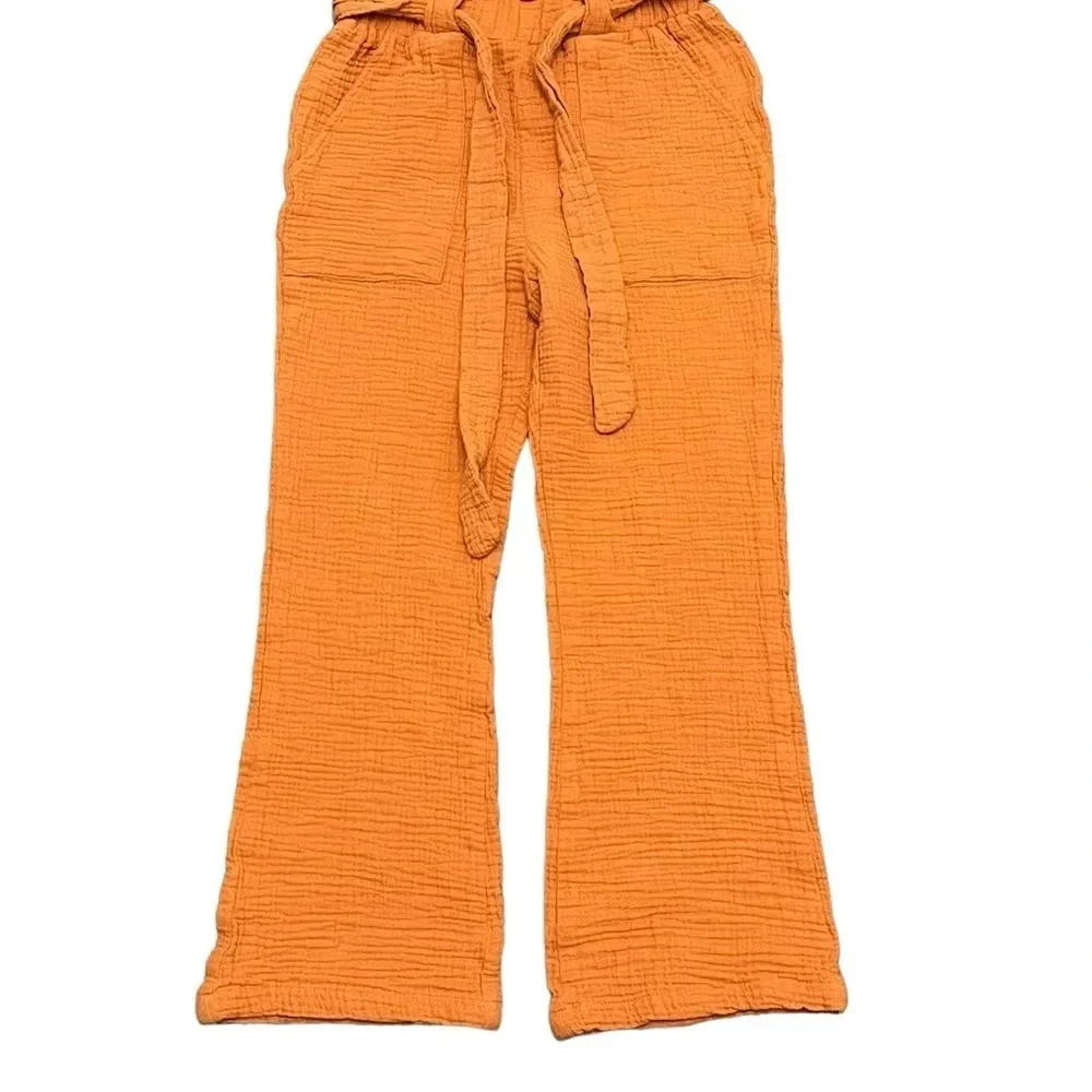 sincerely jules High Rise Gauze Womens Slub Knit 24x22 Wide Leg Pant Orange S